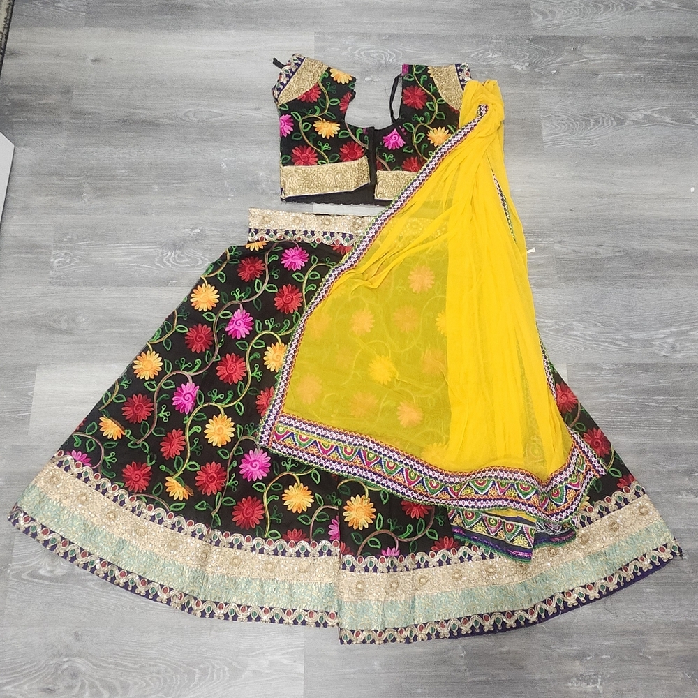 Floral Lehenga with Yellow Dupatta